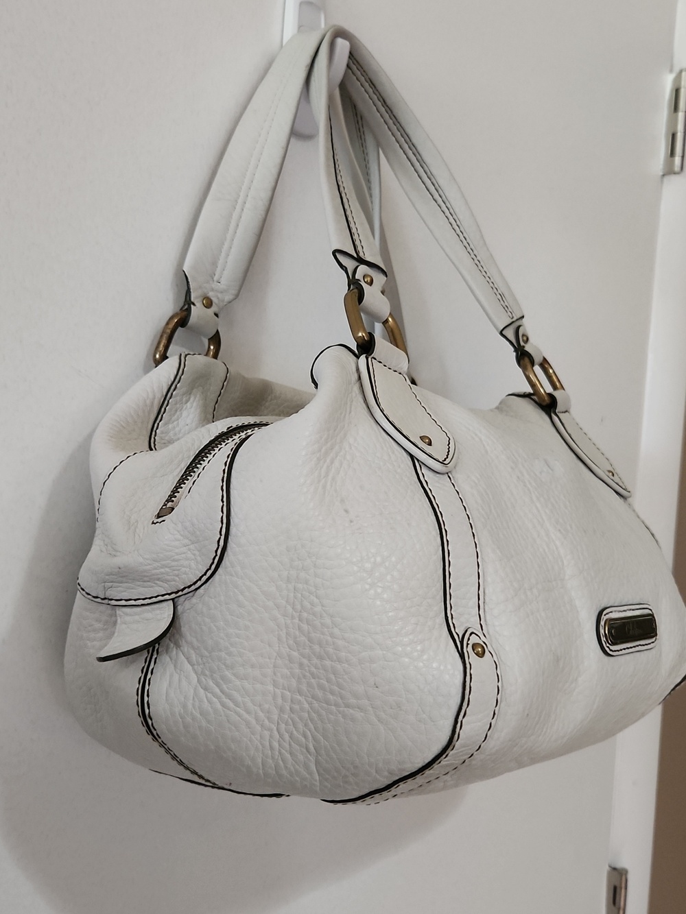 White Leather Shoulder Bag - Picture 2 of 4